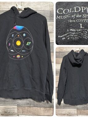 Coldplay Music of the Spheres Hoodie Sweatshirt Unisex Size L Black Pullover